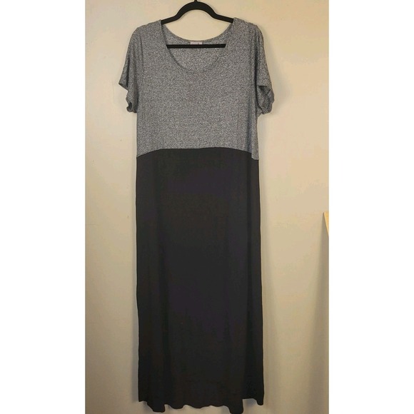 J. Jill Maxi Dress Women's Large Black Gray Rayon Stretch Short Sleeve Classic - Picture 1 of 10